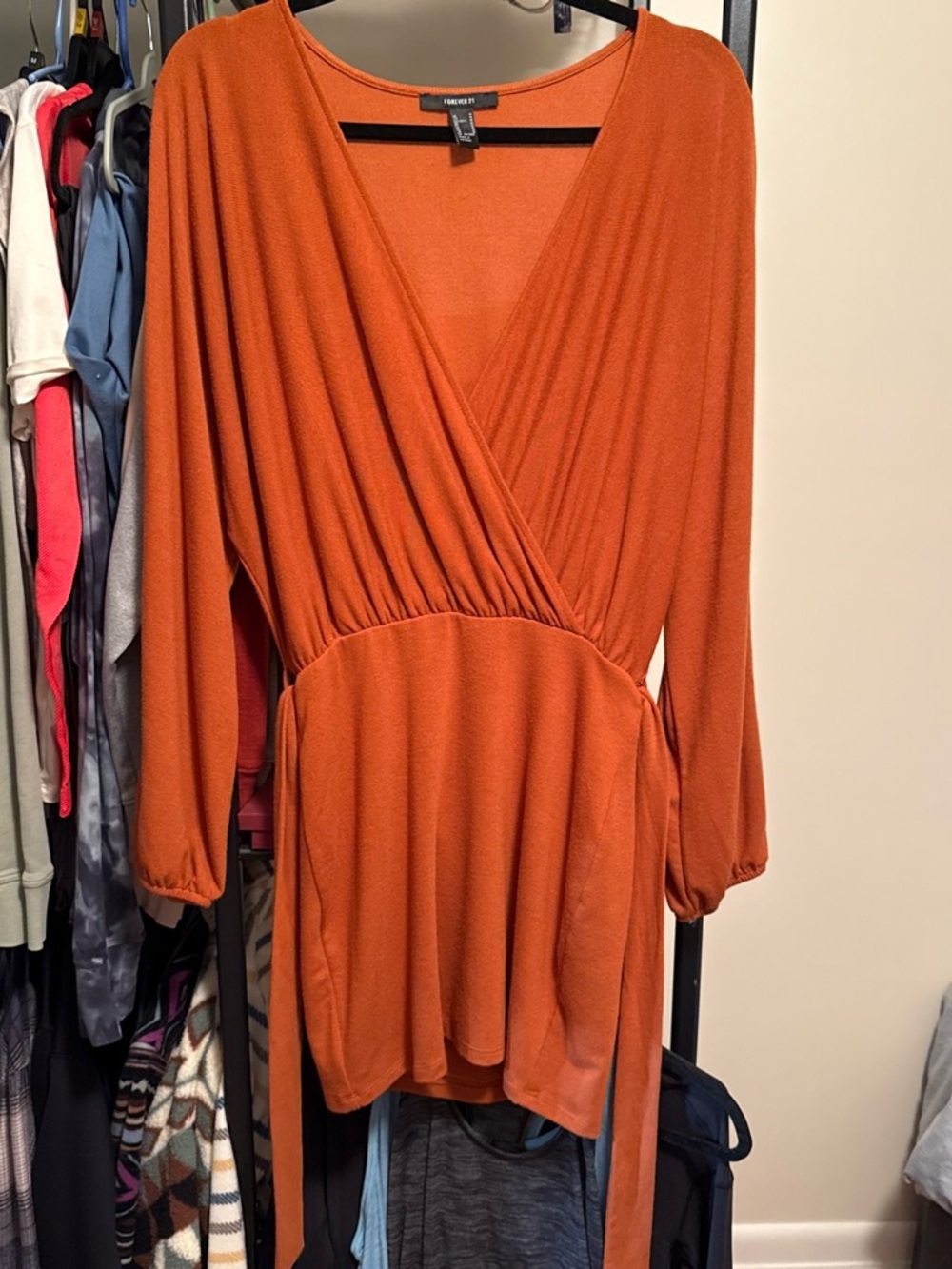 Forever 21 Rust Orange Wrap Long-Sleeve Dress
